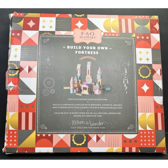 FAO Schwarz Medieval Princesses Wooden Castle Building Blocks Set 75-piece - Picture 2 of 5